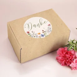 Geschenkbox 'Danke' mittelgroß | Floraler Kraftpapier-Look, rundum bedruckt | 21×8×15 cm