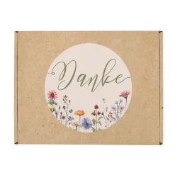 Geschenkbox 'Danke' mittelgroß | Floraler Kraftpapier-Look, rundum bedruckt | 21×8×15 cm