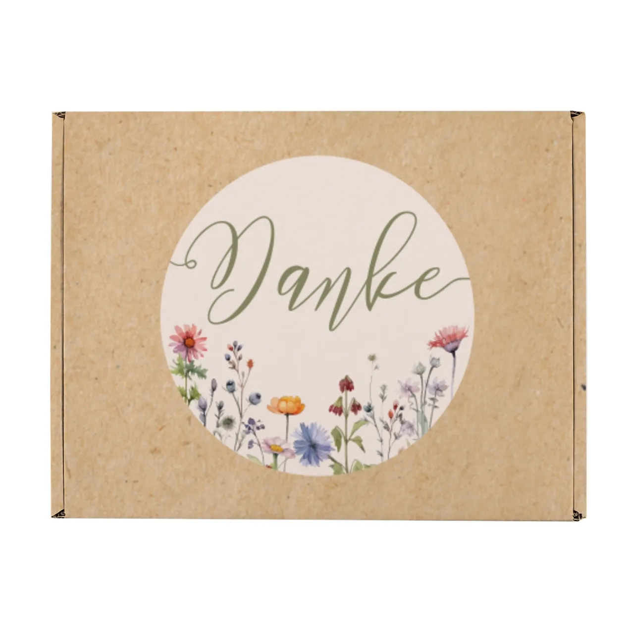 Geschenkbox 'Danke' mittelgroß | Floraler Kraftpapier-Look, rundum bedruckt | 21×8×15 cm