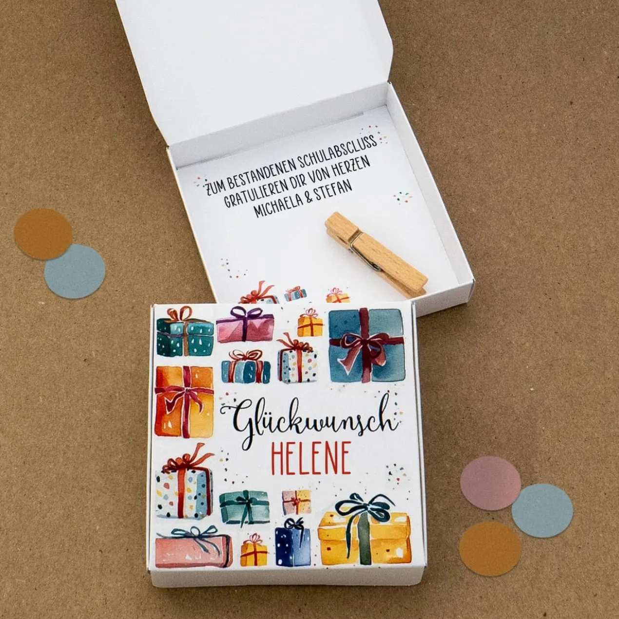 Geschenkbox für Geldgeschenke zu vielen Anlässen mit Name und Wunschtext
