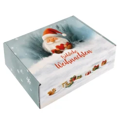 Geschenkbox 'Fröhliche Weihnachten' mit Wichtelmotiv | Mittelgroße Geschenkverpackung 21×8×15 cm