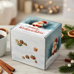 Geschenkbox 'Fröhliche Weihnachten' mit Wichtelmotiv für Tassen & kleine Weihnachtsgeschenke