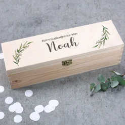 Geschenkbox für Kerzen - mit Zweigen, Wunschtext & Name bedruckt
