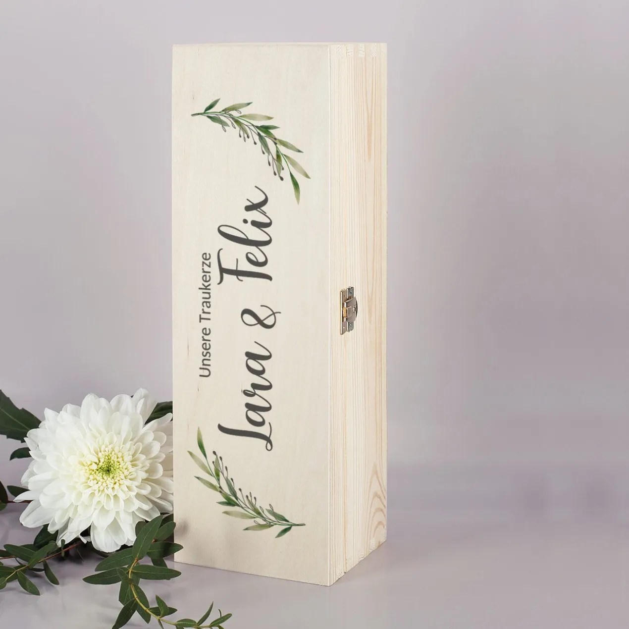Geschenkbox für Kerzen - mit Zweigen, Wunschtext & Name bedruckt
