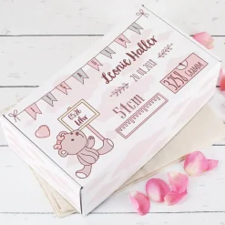 Geschenkbox mit Teddy in rosa zur Geburt
