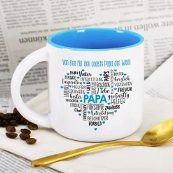 Geschenk für Papas - großer Kaffeepott mit Herz und Wunschtext zum Geburtstag oder Vatertag