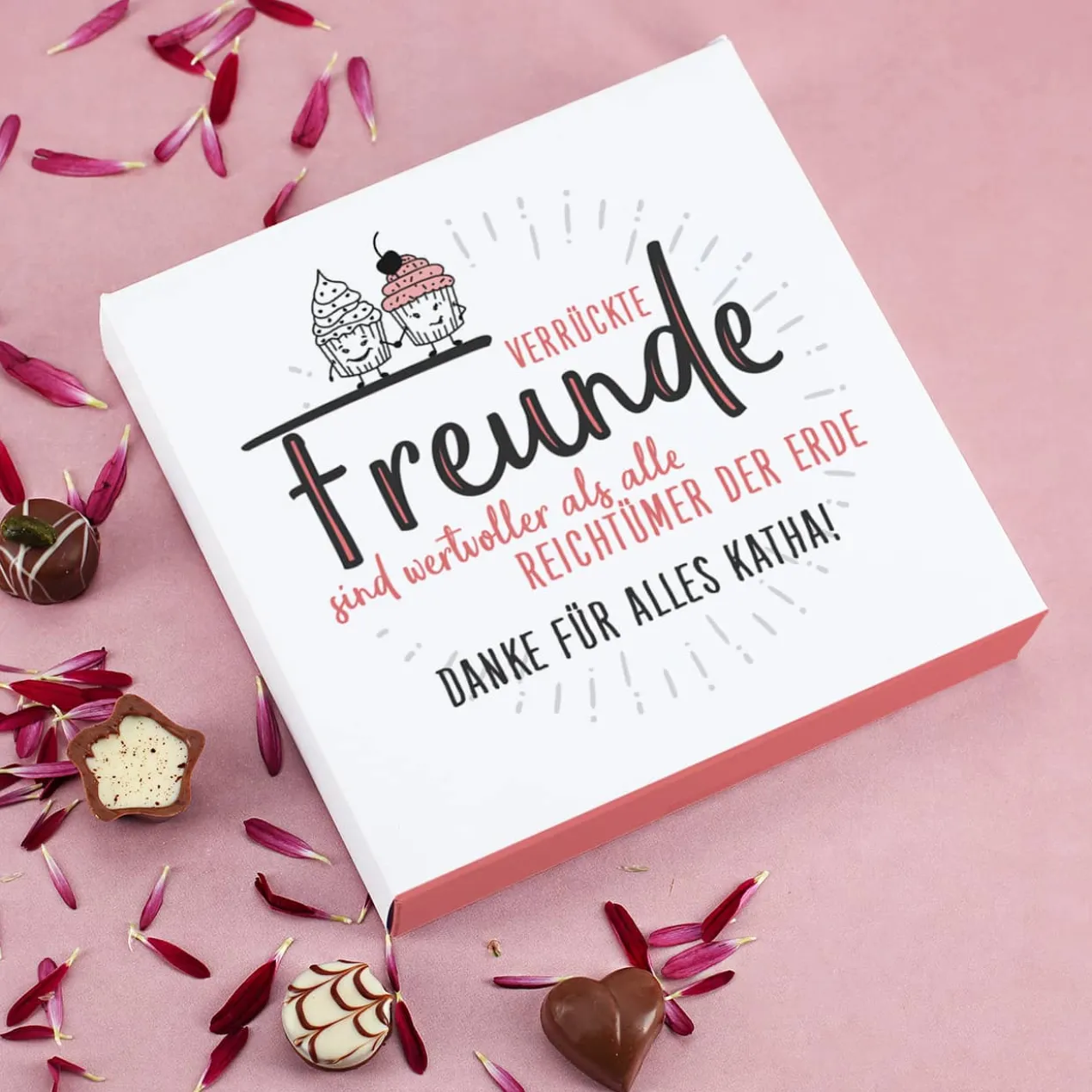 Geschenk für verrückte Freunde - Pralinen mit Wunschtext, 100g Lindt Mini-Pralinés