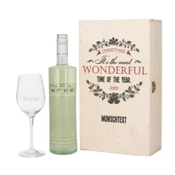 Geschenkholzbox zu Weihnachten mit Weinglas und Bree Weinflasche