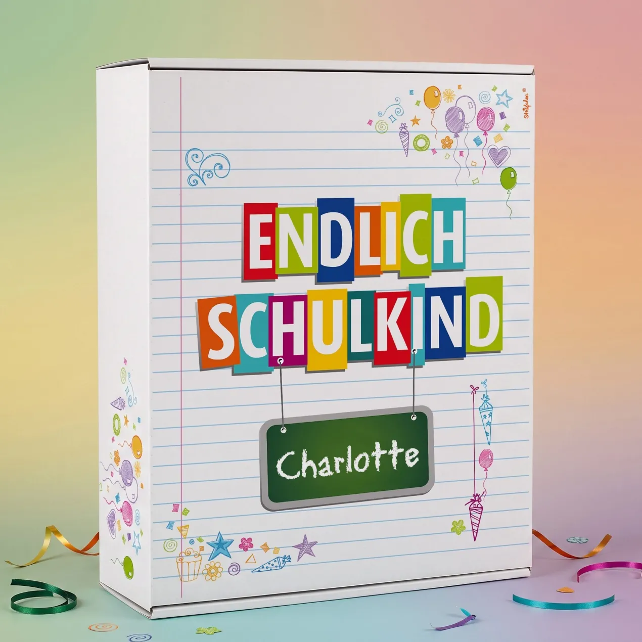 Geschenkkarton zur Einschulung personalisiert mit Name | Endlich Schulkind | 3 Größen