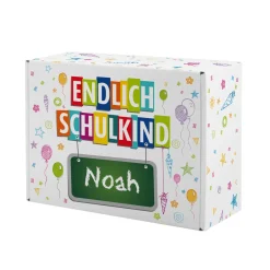 Geschenkkarton zur Einschulung personalisiert mit Name | Endlich Schulkind | 3 Größen
