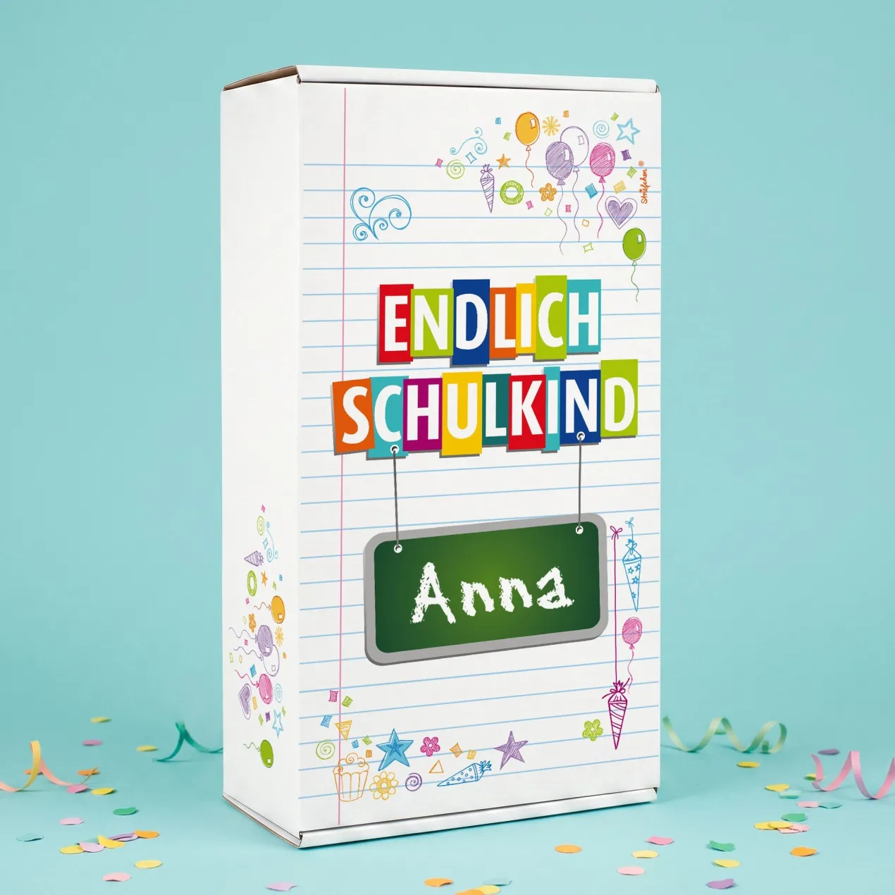 Geschenkkarton zur Einschulung personalisiert mit Name | Endlich Schulkind | 3 Größen