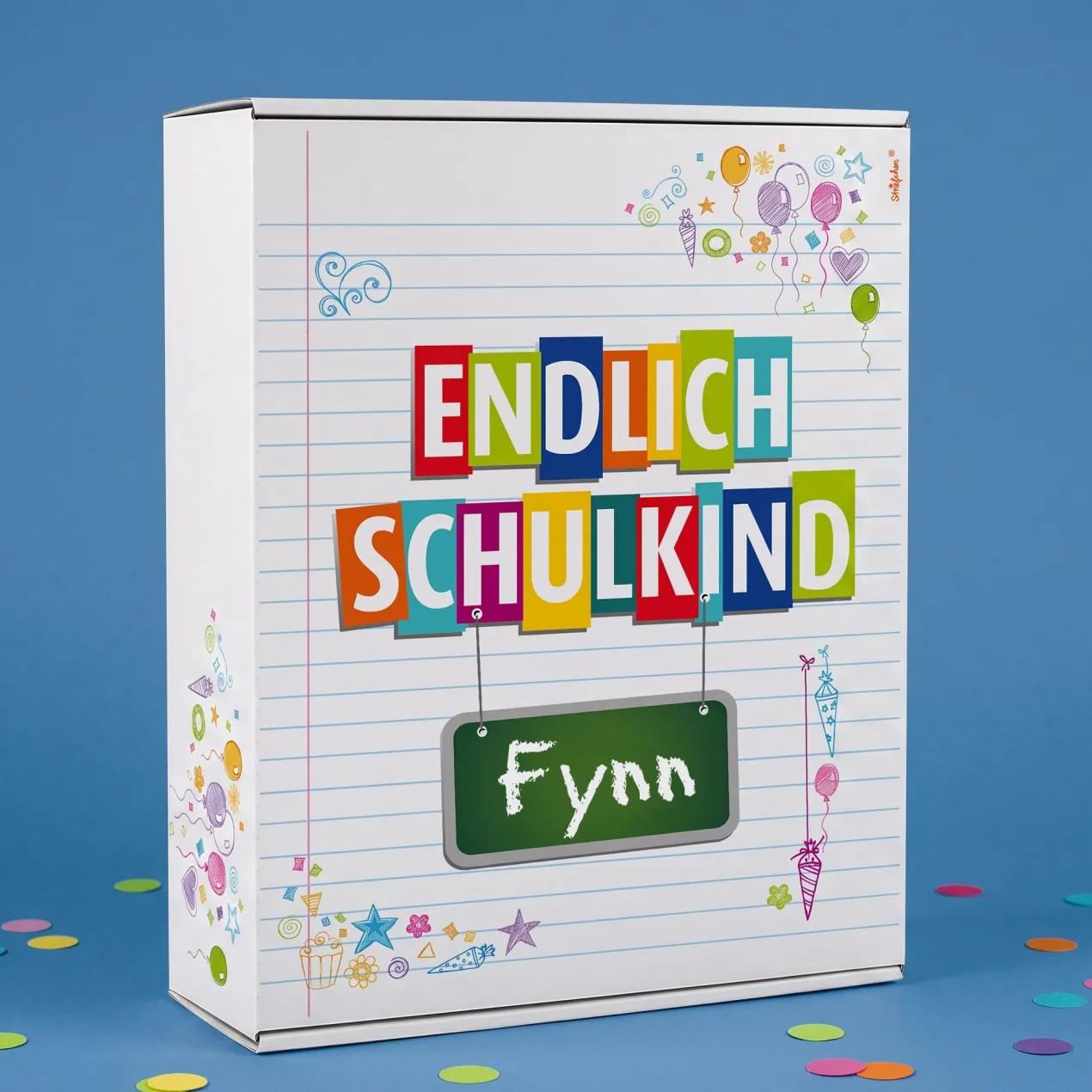 Geschenkkarton zur Einschulung personalisiert mit Name | Endlich Schulkind | 3 Größen