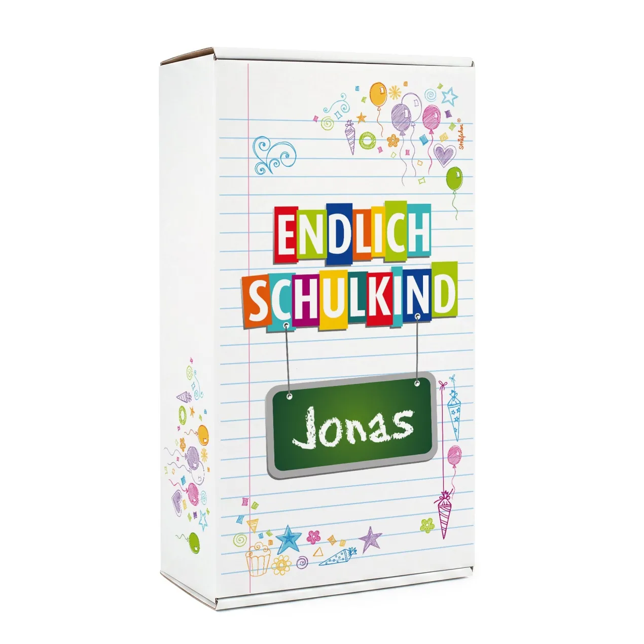 Geschenkkarton zur Einschulung personalisiert mit Name | Endlich Schulkind | 3 Größen