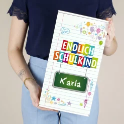 Geschenkkarton zur Einschulung personalisiert mit Name | Endlich Schulkind | 3 Größen