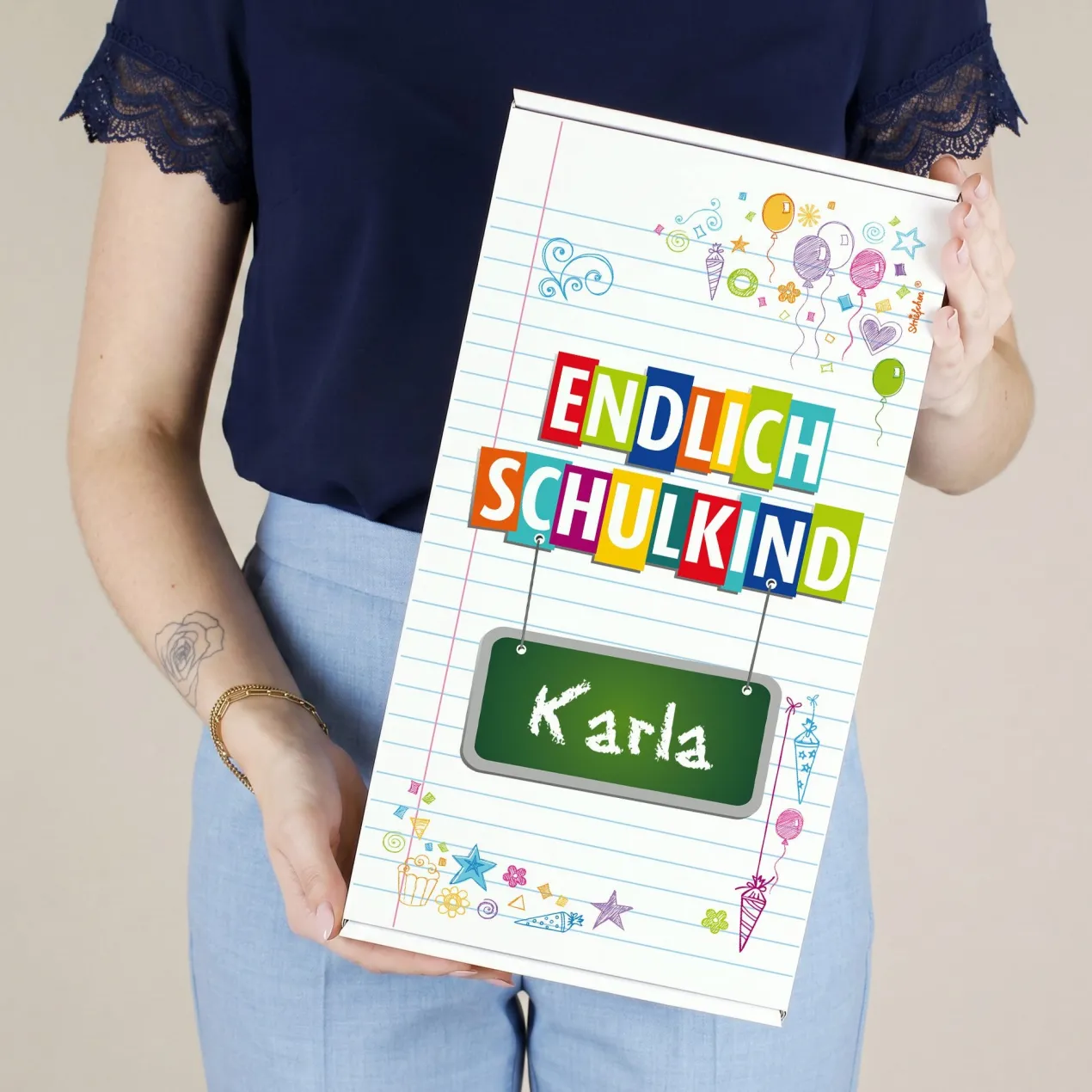 Geschenkkarton zur Einschulung personalisiert mit Name | Endlich Schulkind | 3 Größen