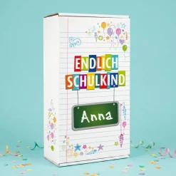 Geschenkkarton zur Einschulung personalisiert mit Name | Endlich Schulkind | 3 Größen