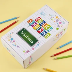 Geschenkkarton zur Einschulung personalisiert mit Name | Endlich Schulkind | 3 Größen