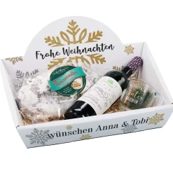 Geschenkkorb "Frohe Weihnachten" mit Glühwein, Stollen und graviertem Glas