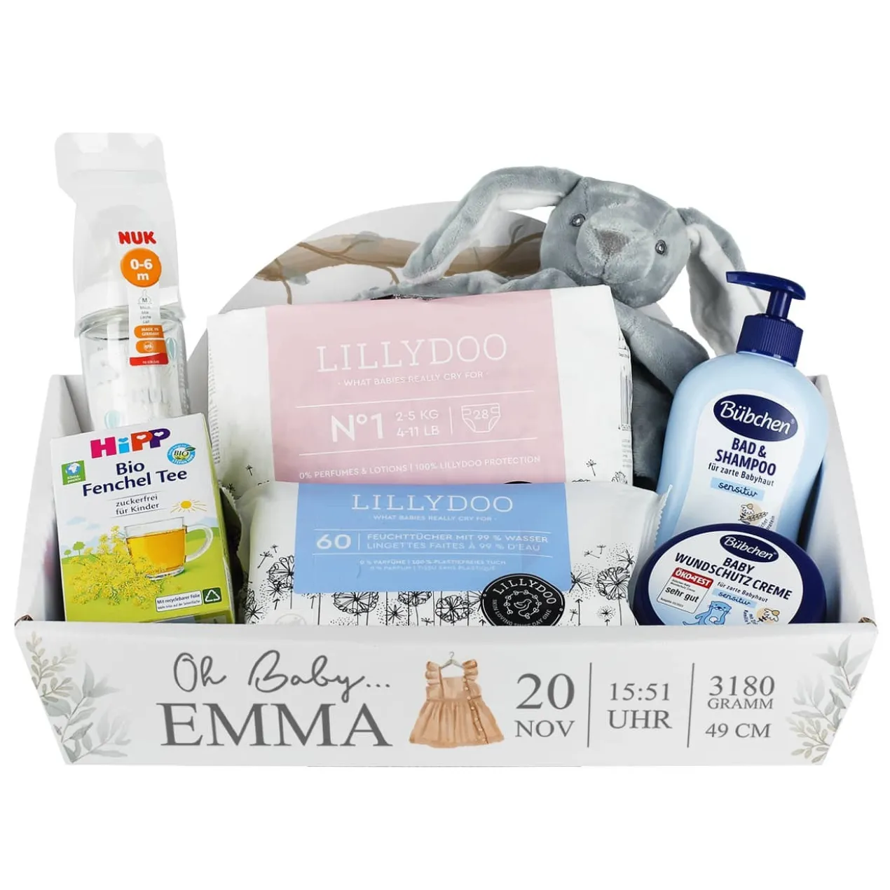 Geschenkkorb mit Aufdruck als Geschenk zur Geburt
