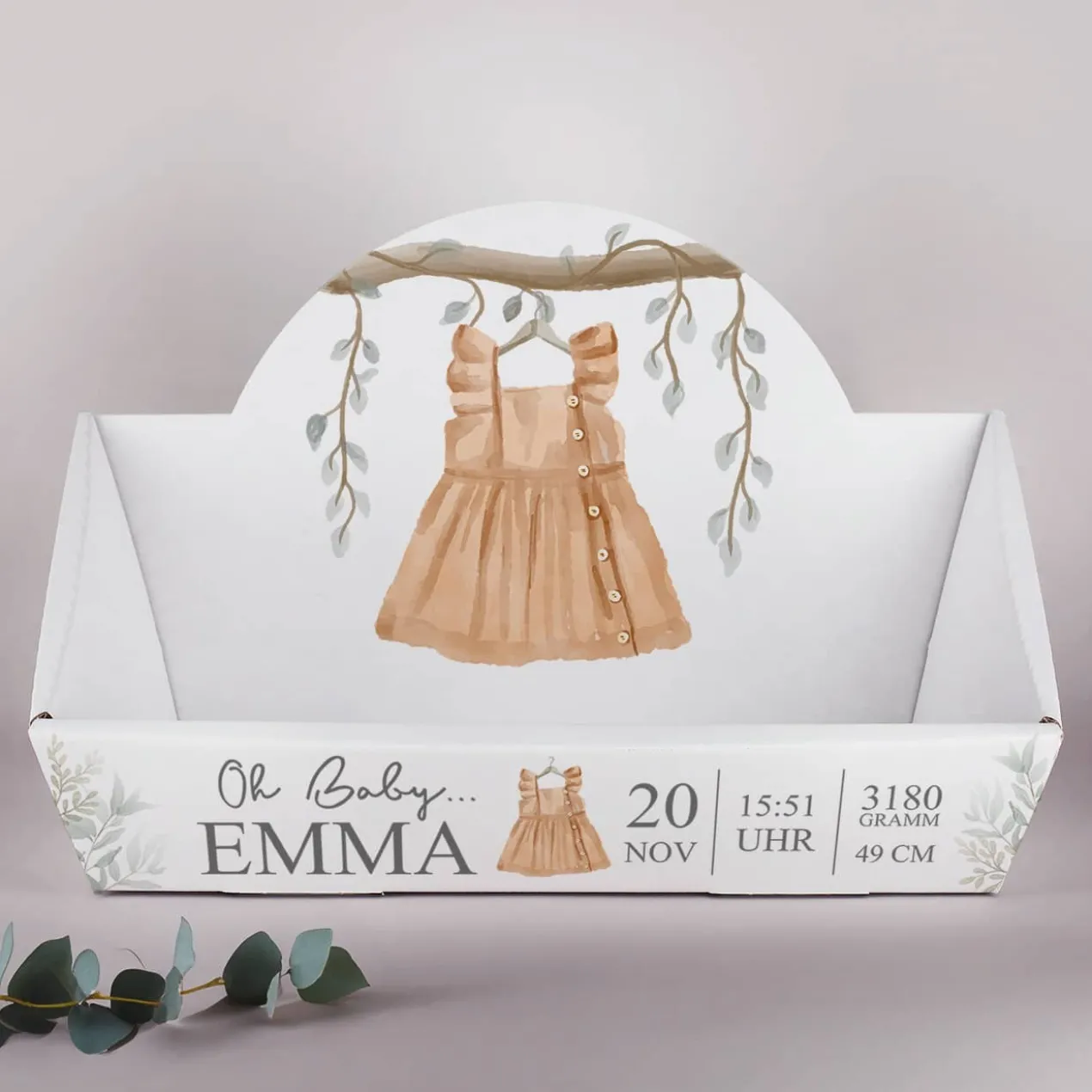Geschenkkorb mit Aufdruck als Geschenk zur Geburt
