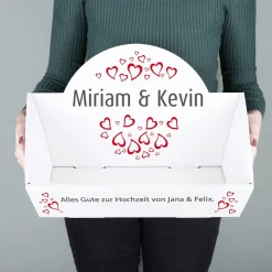 Geschenkkorb mit Herzen, Namen & Wunschtext, 2 Größen wählbar