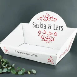 Geschenkkorb mit Herzen, Namen & Wunschtext, 2 Größen wählbar