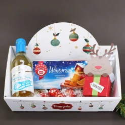 Geschenkkorb mit Lindorkugeln, Tee und Glühwein zu Weihnachten