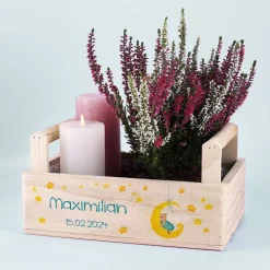 Geschenkkorb mit Mond, Sternen und Teddymotiv für Jungen und Mädchen