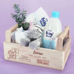 Geschenkkorb mit Teddymotiv zur Geburt für Mädchen und Jungen