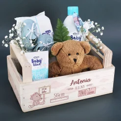 Geschenkkorb mit Teddymotiv zur Geburt für Mädchen und Jungen