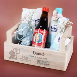 Geschenkkorb mit Teddymotiv zur Geburt für Mädchen und Jungen