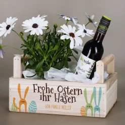 Geschenkkorb & Pflanzkorb 'Frohe Ostern ihr Hasen' personalisiert mit Wunschtext | 3 Varianten