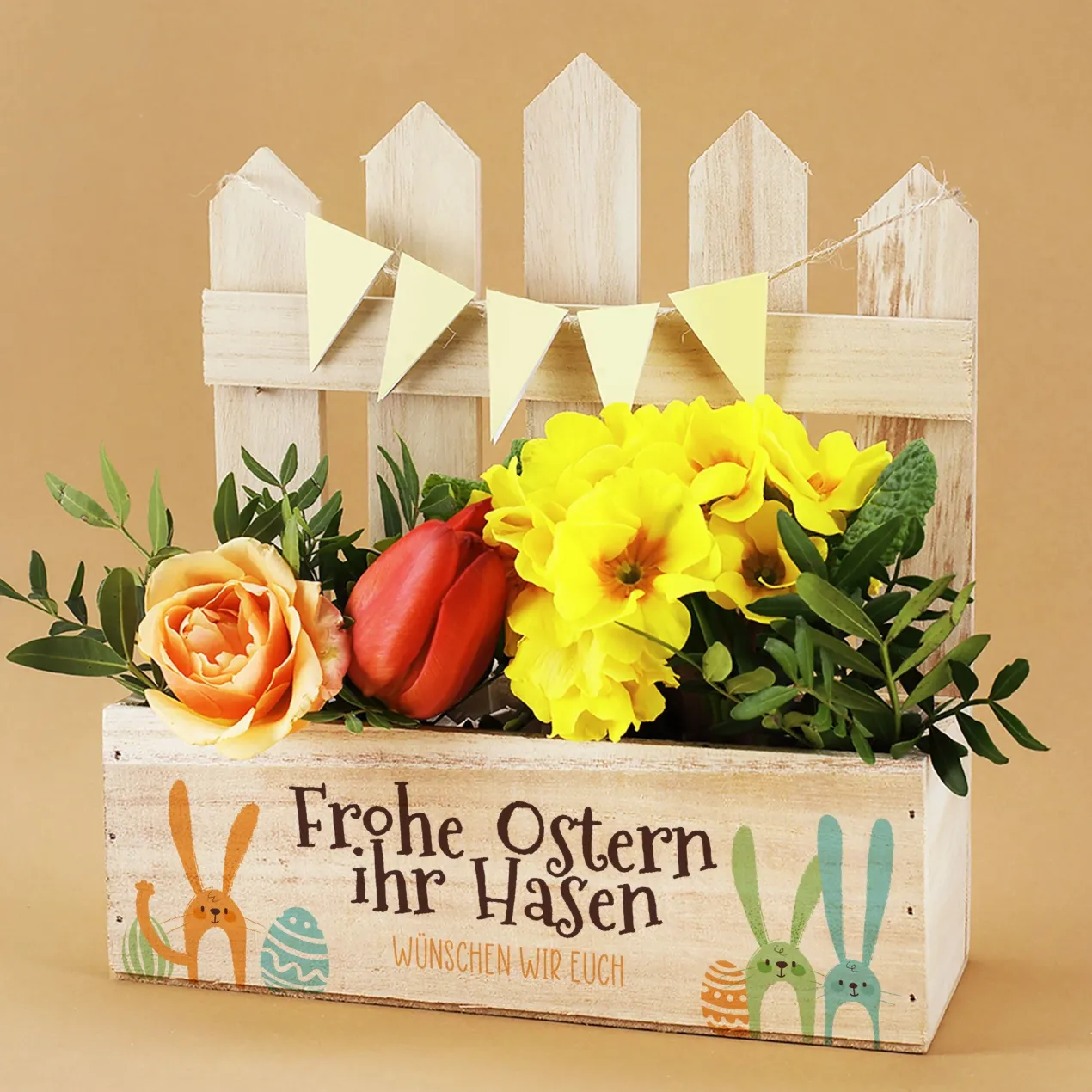 Geschenkkorb & Pflanzkorb 'Frohe Ostern ihr Hasen' personalisiert mit Wunschtext | 3 Varianten