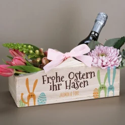 Geschenkkorb & Pflanzkorb 'Frohe Ostern ihr Hasen' personalisiert mit Wunschtext | 3 Varianten