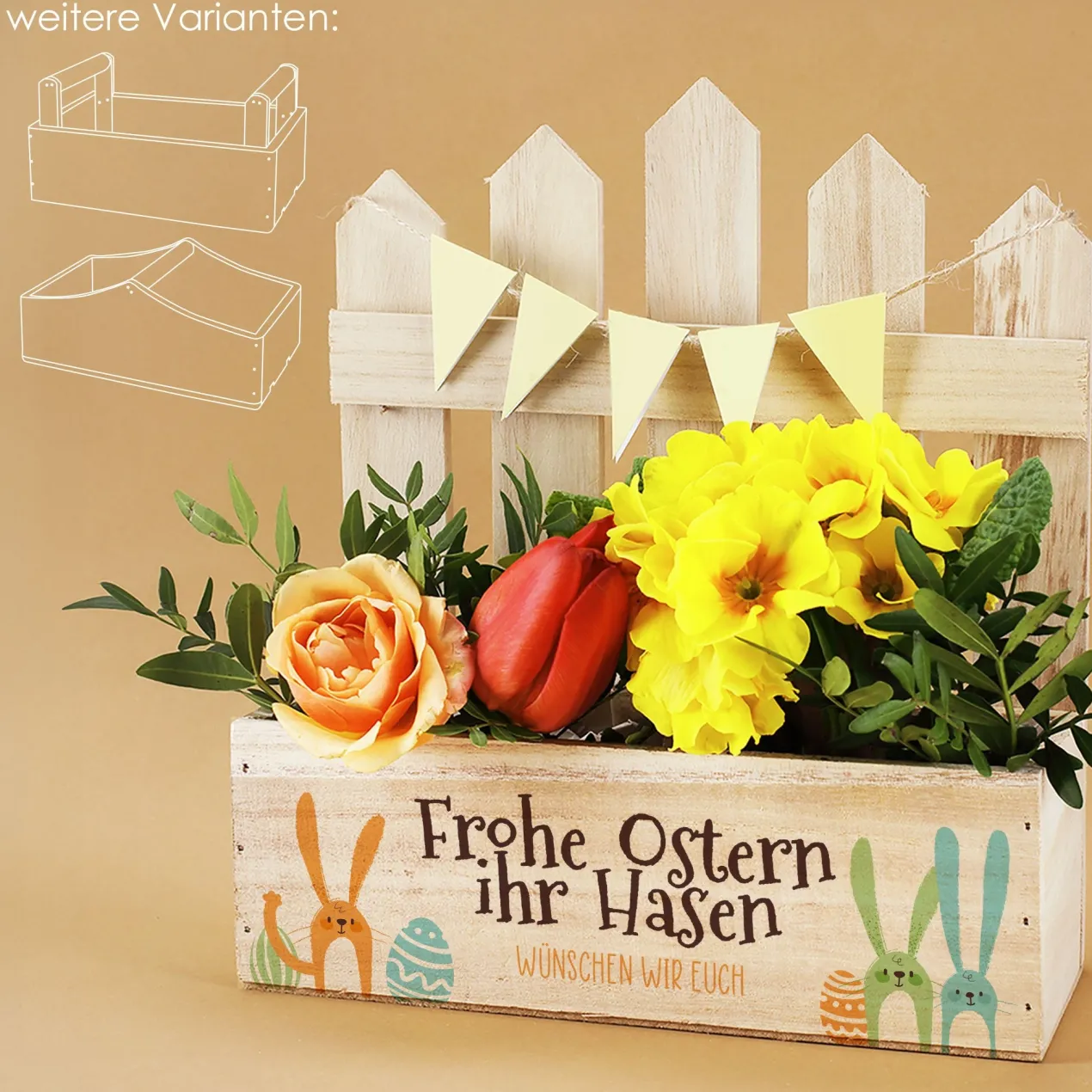 Geschenkkorb & Pflanzkorb 'Frohe Ostern ihr Hasen' personalisiert mit Wunschtext | 3 Varianten