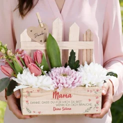Geschenkkorb & Pflanzkorb mit Zaun zum Muttertag personalisiert mit Name & Text | Dankeschön Geschenk