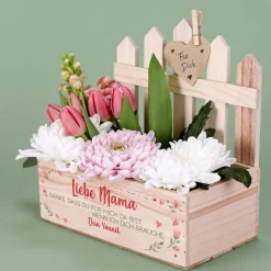 Geschenkkorb & Pflanzkorb mit Zaun zum Muttertag personalisiert mit Name & Text | Dankeschön Geschenk