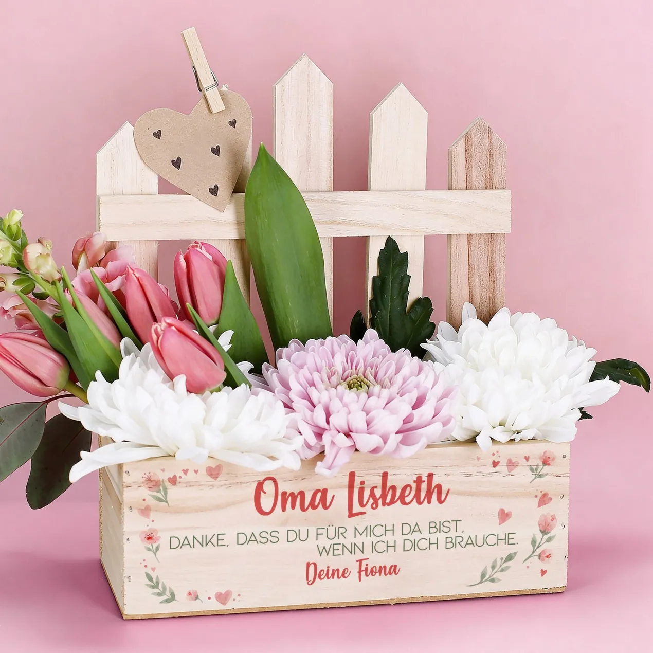 Geschenkkorb & Pflanzkorb mit Zaun zum Muttertag personalisiert mit Name & Text | Dankeschön Geschenk
