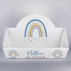 Geschenkkorb - Regenbogen - zur Geburt in rosa oder blau, wahlweise mit Füllung
