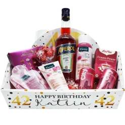 Geschenkkorb zum Geburtstag mit Name und Alter bedruckt - wahlweise gefüllt