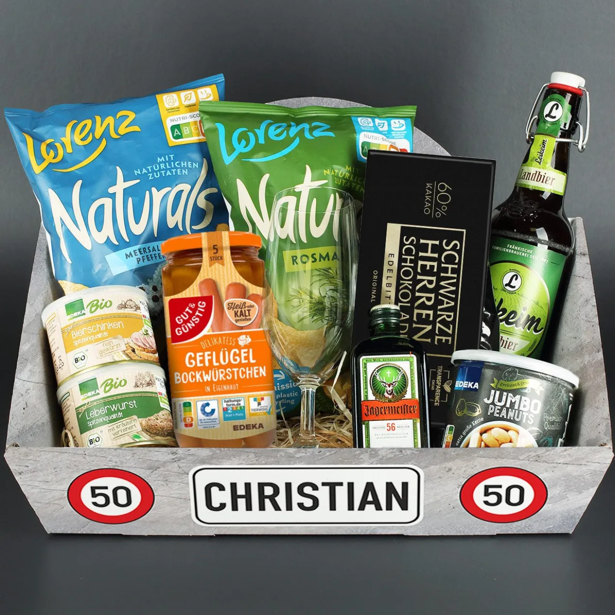 Geschenkkorb zum Geburtstag - Verkehrszeichen - mit verschiedenen Füllungen