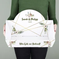 Geschenkkorb zur Hochzeit mit Blüten und Wunschtext, 2 Größen wählbar