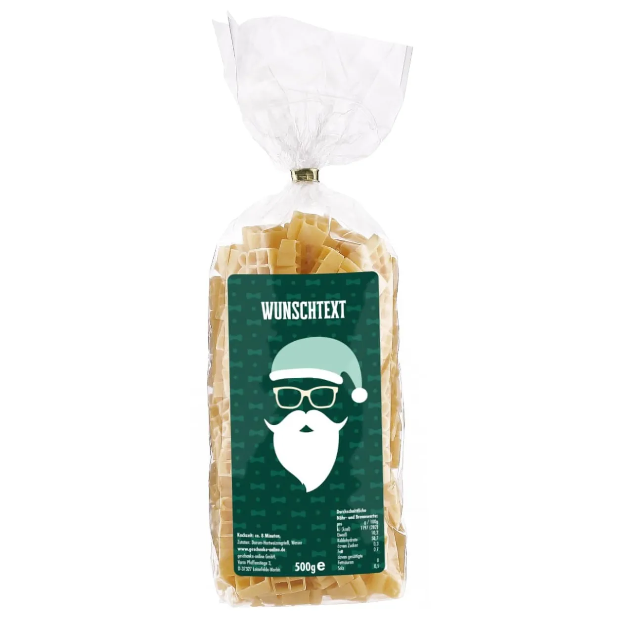 Geschenk Nudeln mit coolem Weihnachtsmann-Aufkleber