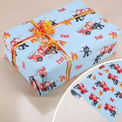 Geschenkpapier für kleine Feuerwehrmänner mit Wunschname