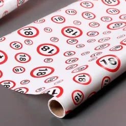 Geschenkpapier in Verkehrszeichenoptik zum 18. Geburtstag