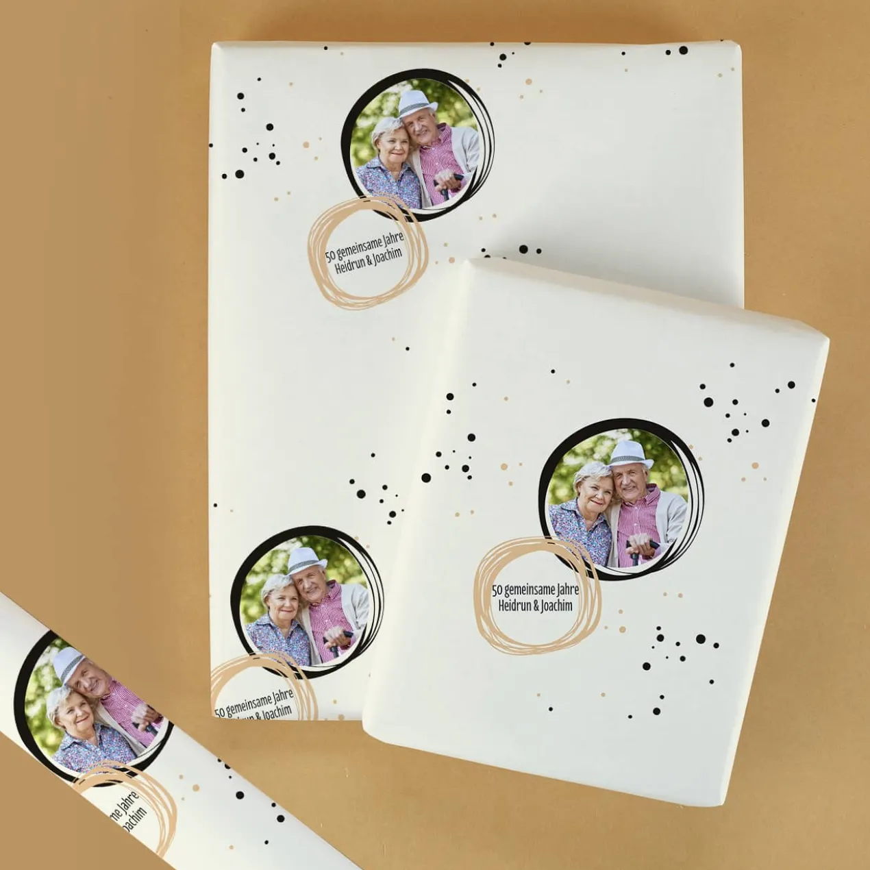 Geschenkpapier mit Foto und Wunschtext zu vielen Anlässen