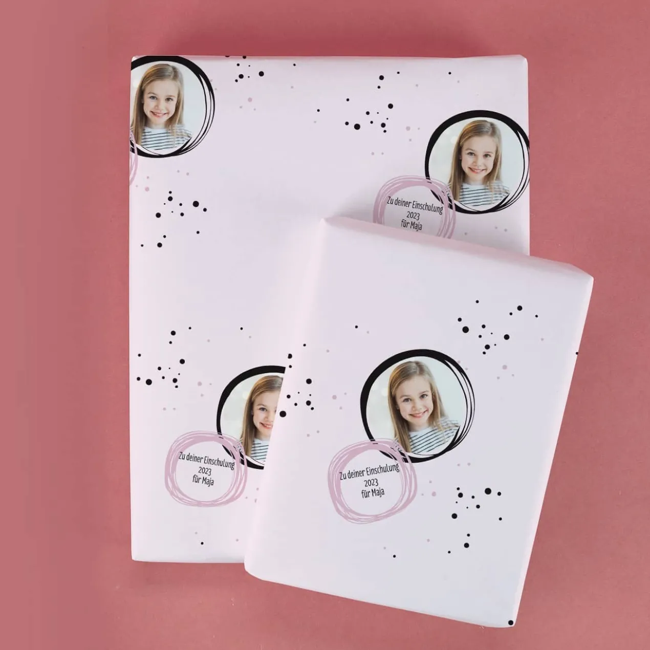 Geschenkpapier mit Foto und Wunschtext zu vielen Anlässen