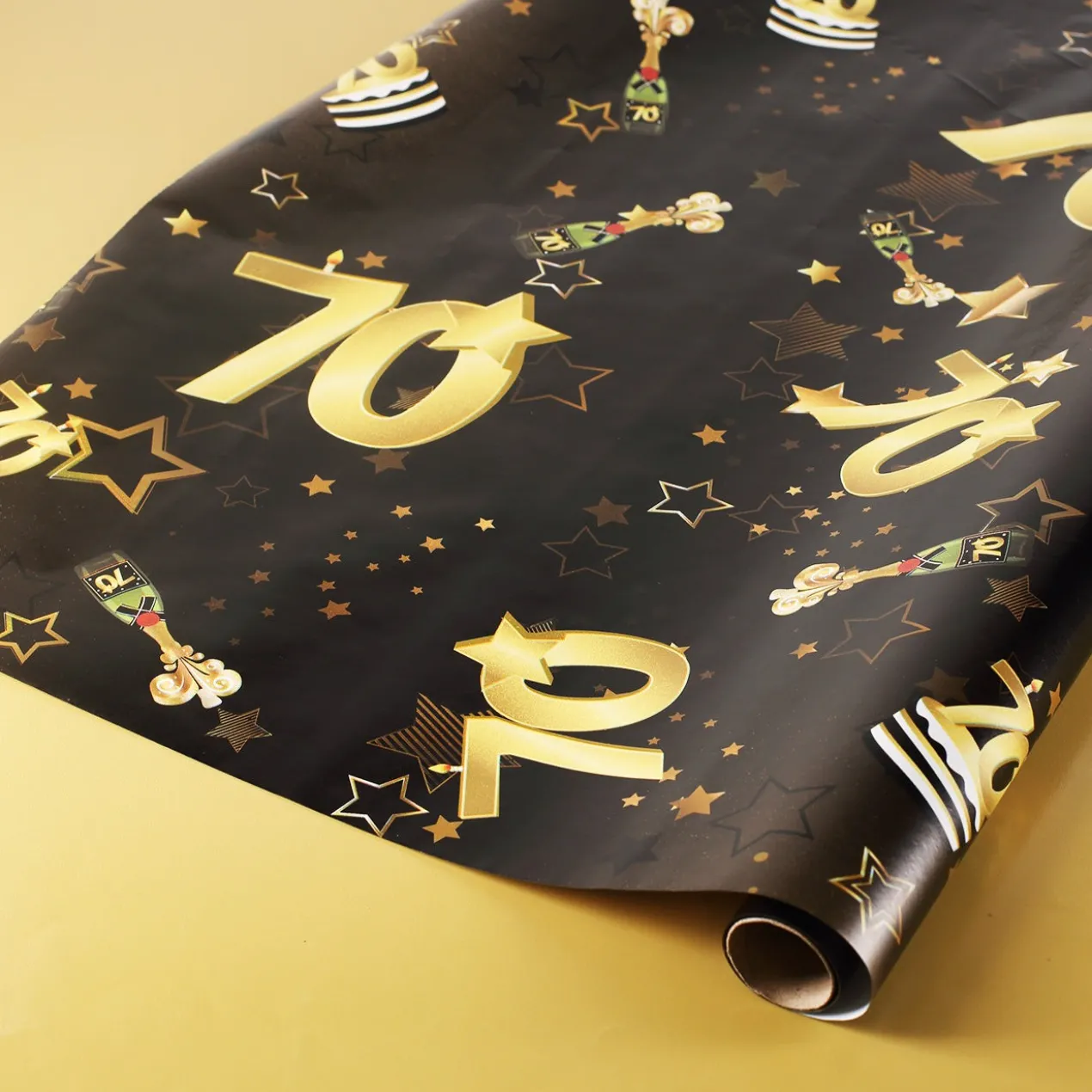 Geschenkpapier zum 70. Geburtstag schwarz/gold