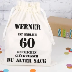 Geschenksack mit Zuziehband zum 60. Geburtstag