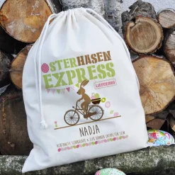 Geschenksack vom Osterhasen-Express mit Ihrem Namen bedruckt, 40 x 50 cm